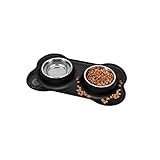 Puppy Bowls, Cat Bowl YOKA Puppies Bowl Non Slip Stainless Steel Double Bowl with Non-Spill Silicone Mats Tray for Cats Puppies Food Water Feeding (200ml Each Bowl, Black)
