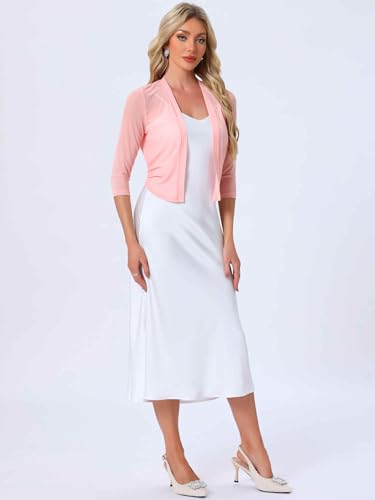 Image of Allegra K Bolero Shrug for Women's Elegant 3 /4 Sleeve Mesh Sheer Cardigan Formal Jacket for Evening Dresses