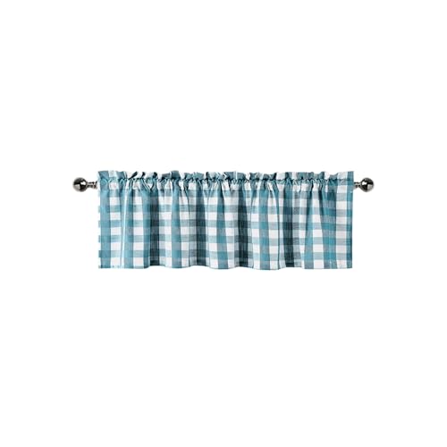 Bapawfish Teal Dark Blue Buffalo Check Valance for Kitchen, Plaid Gingham Farmhouse Thick Yarn Dyed Fabric Rod Pocket Valance Curtains for Windows Kitchen Cafe Curtains, Teal/White, 55" x 15" by Bapawfish - Image 8