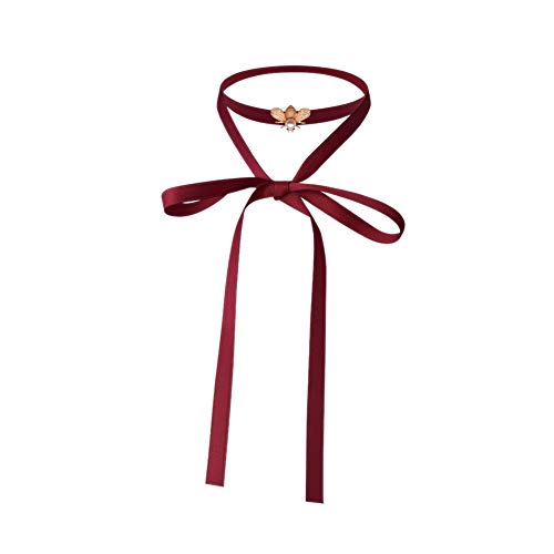 BlouseHouse 制服リボン リボンタイ 蝶ネクタイ レディース 制服小物 手打ち蝶結び Jk シンブル 文芸 学院風 チョーカー ネックレス 両用 入学式/卒業式/発表会 贈り物 ワインレッド