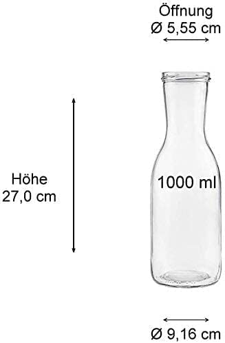 Foto von mikken 2 x Glasflasche 1 Liter Karaffe mit Deckel weiß + 2 Ersatzdeckel und 2 Etiketten