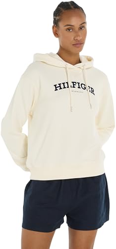 Tommy Hilfiger Damen Hoodie mit Kapuze, Weiß (Calico), XXL