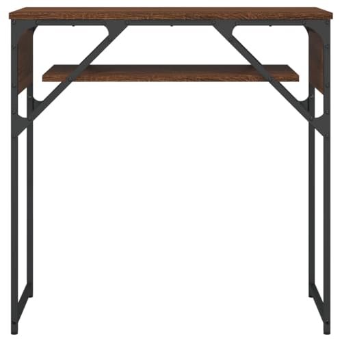 Mesa consola marrón efecto roble de diseño industrial estrecho con espacio de almacenamiento 5