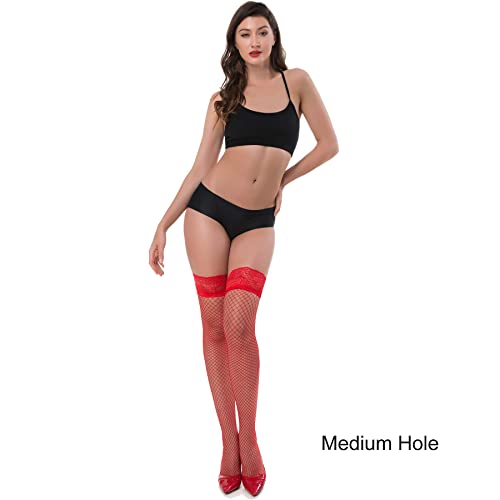 Image of SOUTHRO Fishnet Thigh High Stockings for Women 2 Pairs, Lace Top Stay Up | 2 Styles in 1 Pack: Medium & Fine Mesh; Soft Nylon, Non-Slip Silicone Band; Garter Belt Compatible for Lingerie & Cosplay