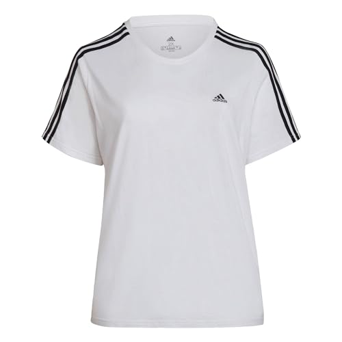 adidas Femme Essentials Slim 3-Stripes Tee (Plus Size), White/Black, XL Plus