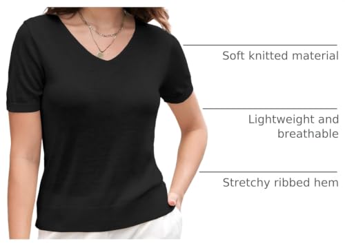 Image of DAIMIDY Women's Short Sleeve Sweater V Neck Summer Knit Tops
