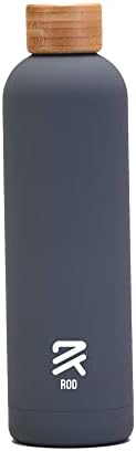 Double wall stainless steel, BPA free water bottle with bamboo lid 1000 ml (Grey)