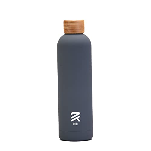 Double Wall Stainless Steel, Bpa Free Water Bottle With Bamboo Lid 1000 Ml (Grey) #TOP29