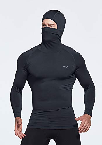 TSLA Men\'s Thermal Compression Shirts Hoodie with Mask, Long Sleeve Winter Sports Base Layer Top, Active Running Shirt, Heatlock Hoodie(yuh58) - Charcoal, XXX-Large