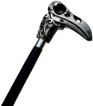 Raven Skull Handle with Black 2 fold Wooden Walking Stick Made from Metal Best Durable Heavy Reavn Cane for Reavn Lovers