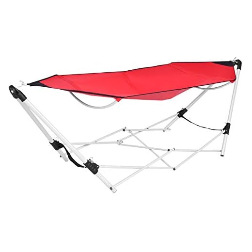 HAPPYGRILL Foldable Hammock, Portable Lounge Camping Bed with Carry Bag for Camping Patio Garden, Red