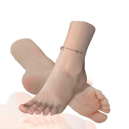 INTSUPERMAI Realistic Silicone Feet, 1 Pair, Solid Soft Silicone (No Skeleton), Life-Size Silicone Female Feet Mannequins for Sandals/ Jewellery/ Socks/ Manicure Display