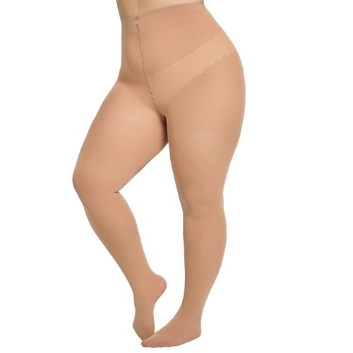 MANZI Plus Size Tights Women Opaque Tights Matt Nylon Pantyhose Oversize Essentials 70 Denier Tan 5XL