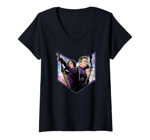 T-shirt Marvel Hawkeye pour femme col en V avec Kate et Clint