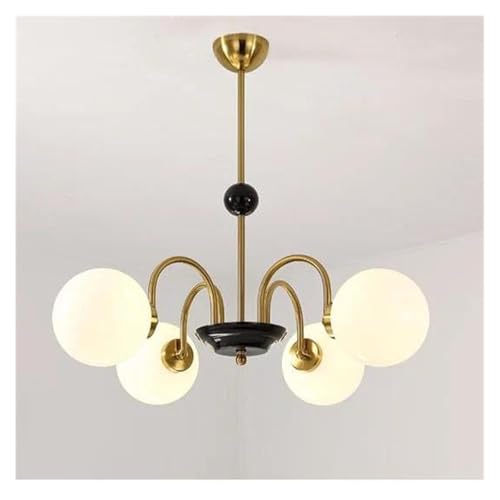Lustre en verre d'art minimaliste et suspendu or 4 têtes au design contemporain