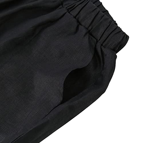 Amazhiyu Womens Pure Linen Casual High Waist Pencil Drawstring Pants with Pockets3