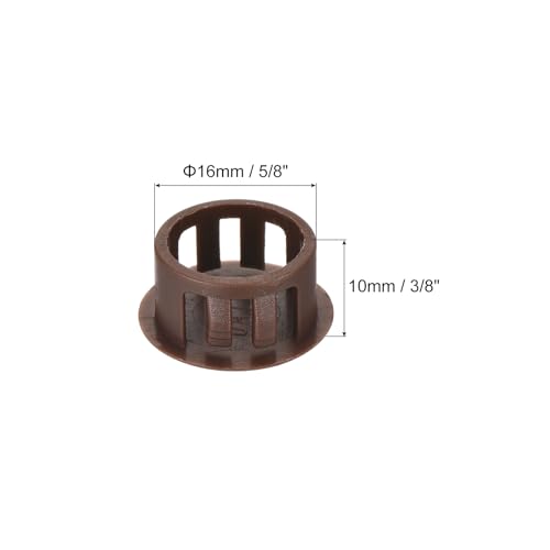 Image of MECCANIXITY 64PCS 16mm(5 /8 inch) Brown Plastic Hole Plugs, Flush Type Panel Hole Plugs Insert End Caps for Locking Hole Tubes Furniture Cabinet