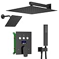 KATAIS Rain Shower System Matte Black Shower Faucet Set with Luxury 12 inch and 8 inch Full Body Dual Shower Head System, Handheld Spray, Digital Shower System with Temperature Display Function