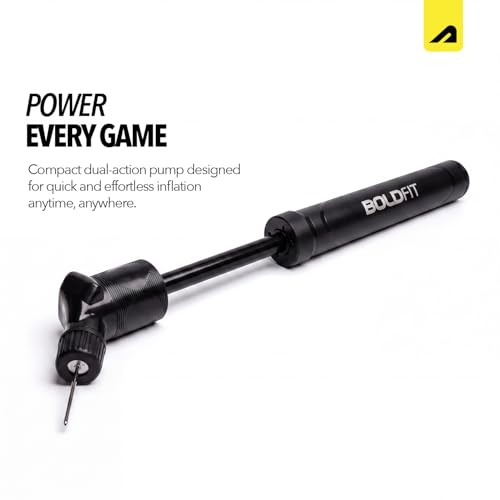 Image of Boldfit Ball Pump with Needle Dual Action Hand Pump for Football, Basketball, Volleyball, Rugby, Soccer Football Pump with Pin Mini Air Pump for Sports Balls Football Pumper, Black