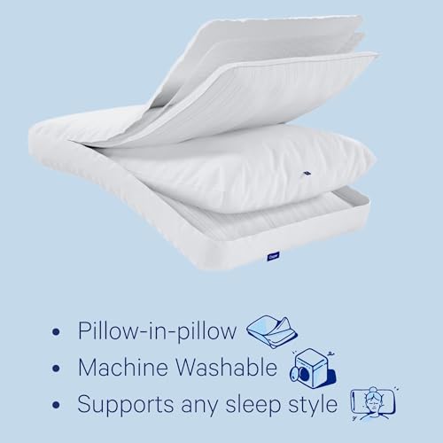 Image of Casper Sleep Original Cooling Pillow 2-Pack, King Size - Medium Soft Feel, Down-Alternative Fill, Supports Side, Back & Stomach Sleepers, Neck Pain Relief, Machine Washable