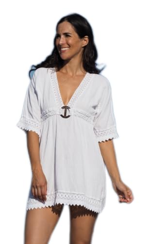 Cotton Natural Women's 100% Cotton, White V-Neck Avalon Dress, Chic