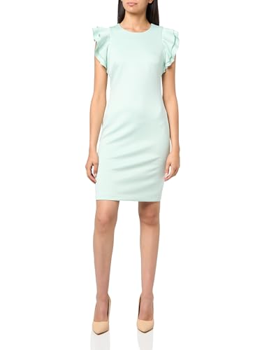 Image of Tommy Hilfiger Women's Sleeveless Ruffle Hem Jewel Neck Crepe Sheath Mini Dress