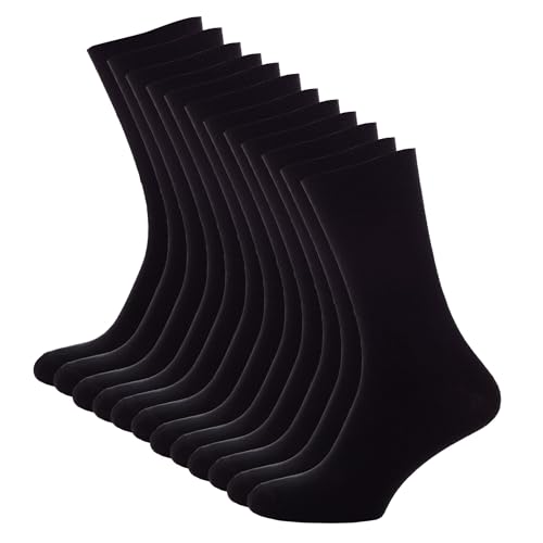 Mens Cotton Socks – Comfortable, Breathable & Durable – Soft – Perfect for Work, Casual, and Formal Wear – 80% Cotton, Reinforced Toe, Classic Plain Calf Design (UAE size 39-42, 6 pairs, Black)