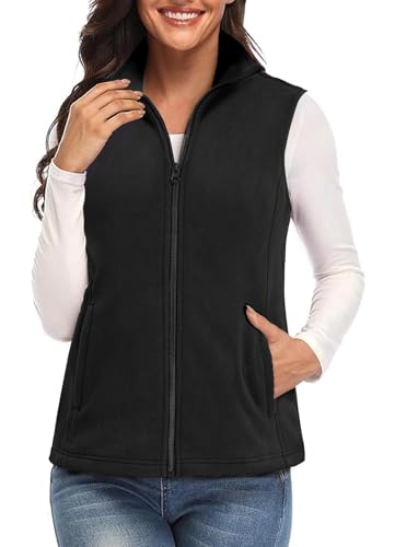 SMENG Women's Fleece Vest Zipper Sleeveless Stand Collar Jacket Soft Warm Outerwear Coat Vest with 4 Pockets