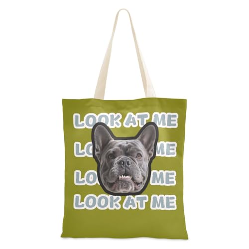 tplaotee Bolsa de lona personalizada de color verde oliva con imagen personalizada de avatares para mascotas, bolsas de compras para comestibles, bolsas de lona a granel para amigas en blanco