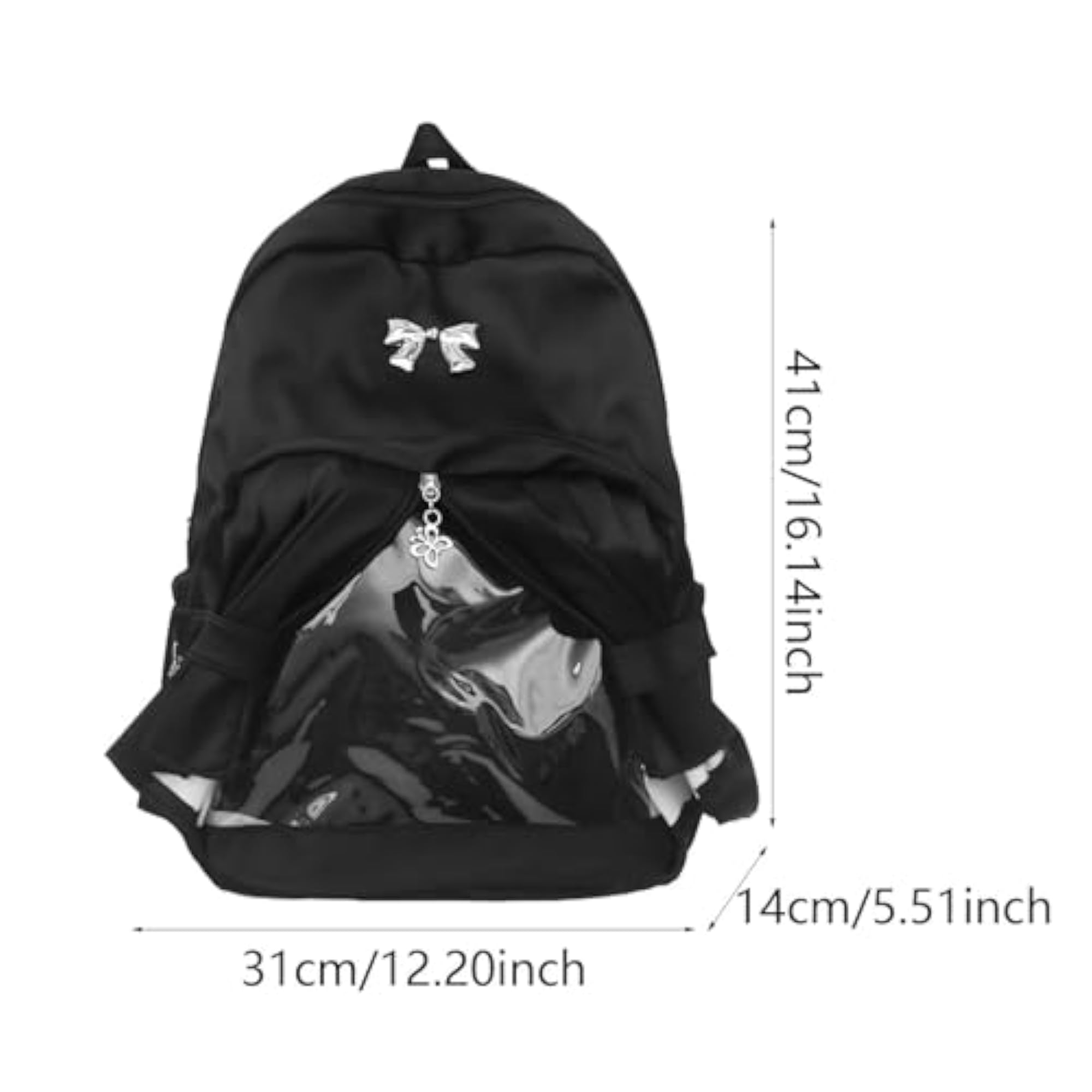 Fashion Backpack Transparent Front Pocket Daypack for Camping Party Shopping Black