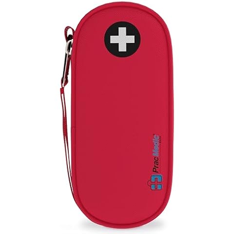 PracMedic Bags EpiPen Carry Case- Insulated Compact Epi Pens Carrying Case holds 2 Epipens or Auvi-Q, Inhaler, Antihistamine Meds for Immediate Access to Allergy Medications During Emergencies (Red) Cover