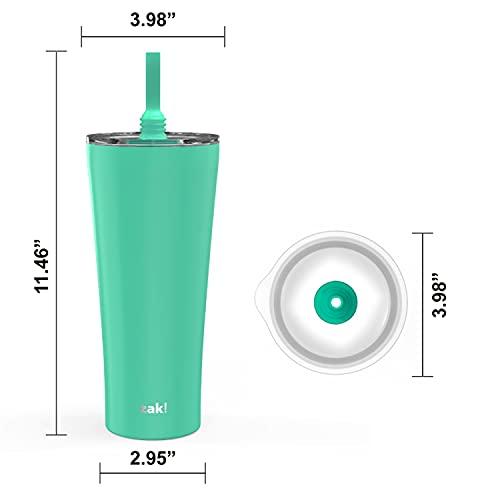 Image of Zak Designs Alfalfa Stainless Steel Vacuum Insulated Double Wall Tumbler with Flexible Silicone Straw, Travel Tumbler with Splash Proof Lid Keeps Drinks Cold (18 /8 SS, 30oz, Tropic)