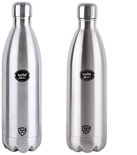 Image of Cello Swift Stainless Steel Double Walled Flask, Hot and Cold, 1000ml, 1pc, Silver & Cello Swift Stainless Steel Double Walled Hot and Cold Flask, 350ml, Silver