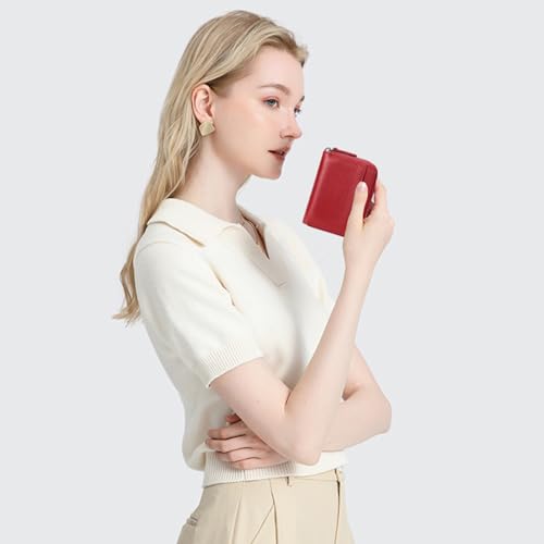 Image of SENDEFN RFID Credit Card Holder for Women Small Leather Zipper Card Case Wallet 15 Slots