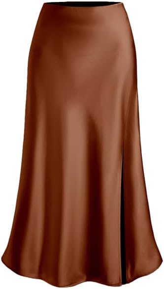 Satin Midi Skirts Women Silk High Waist Split Thigh Front Bodycon Hidden Elastic Waistband Skirt with Slit - Image 3