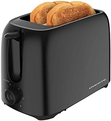 OVENTE Electric 2 Slice Toaster Machine with 6-Shade Browning Selector Setting, Compact Design and Removable Crumb Tray, 700W Power Perfect for Toasting Bread, Thin Bagels and Waffles, Black TP2210B