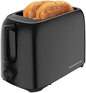 Ovente Electric 2-Slice Toaster Machine, 700W with 6-Shade Toast Setting, Removable Crumb Tray, Compact and Easy to Use, Perfect on Kitchen Countertop for Toasting Bread, Bagel & Waffle, Black TP2210B