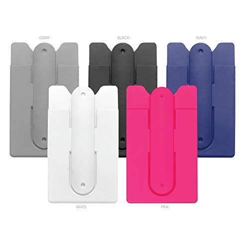 Cell Phone Wallet with Stand by Cellessentials: (for Credit Card & Id) iPhone, Android & Most Smartphones | 5 Pc Pack - Grey, White, Black, Pink & Navy
