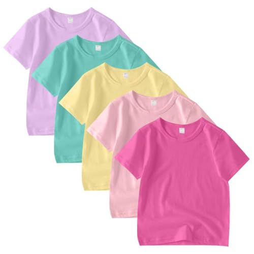 Image of 5 Pack Kids T-Shirt Cotton Tee Shirts for Boys and Girls Toddler Tops | Soft cotton tee for unisex, crew neck, mix with shorts and jeans, basic for everyday wear,suitable for 2-14years