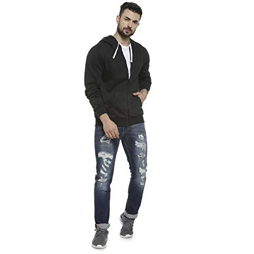 Image of CAHOOT Men's Zip-Front Hoodie with Contrast Drawstring for Casual Wear | Long Sleeve | Hooded Neck | Zipper Closure | Cotton Sweatshirt Crafted with Comfort Fit for Everyday Wear
