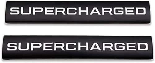 2pcs Metal Supercharged Logo Car Emblem Premium Auto Badge Rear Trunk Sticker Side Fender Decal (Black&White)