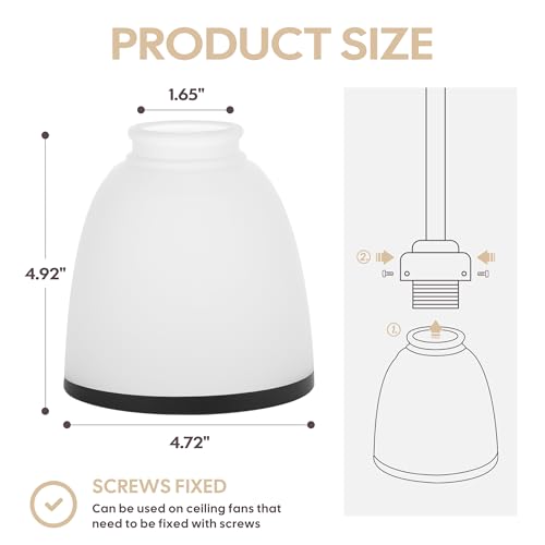 Image of Ceiling Fans Glass Shade Replacements, 3 Pack White Frosted Glass Shade Lampshades Round Black Border for Light Fixtures Chandelier Vanity Lights Wall Sconces Pendant Light, 1.65 In Fitter