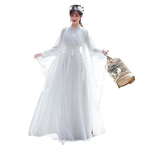 XIAOXIAO Hanfu Chinesische Hanfu Frauenkleider Traditionelle Kostümkleider Für Stage Show Cosplay Dress Up, Weiß (Color : White, Größe : XXXL) Cover