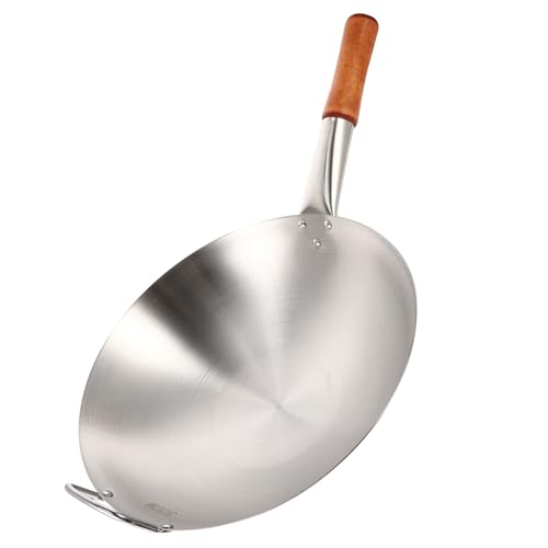 Wok de acero inoxidable con mango para cocina a gas