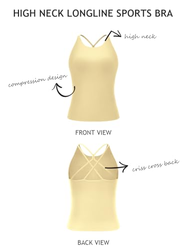 Image of LASLULU Womens High Neck Workout Tank Tops with Built in Bra Strappy Back | Low to Medium Impact,Longline Halter Neck Sports Bra,Fitted Compression,Padded Athletic Yoga Running Gym Pilates Tank Tops