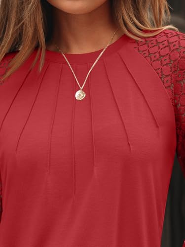 AUTOMET Womens Long Sleeve Shirts Pleated Lace Tops Fall Fashion Outfits Business Casual Blouses