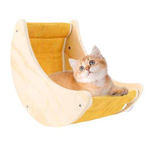 Perchoir en bois pour chat de fenêtre jaune avec ventouses pour lit suspendu