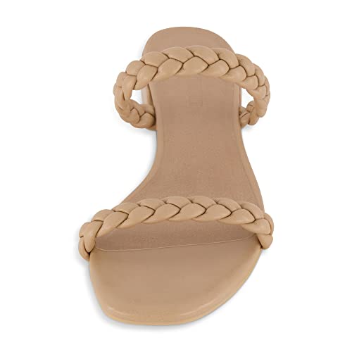 Cushionaire Women's Neptune Braided Low Block Heel Sandal +Memory Foam, Nude 9 #TOP2