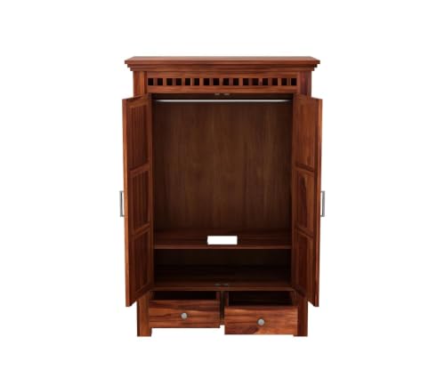 Image of Sheesham Wood Wardrobe with 2 Drawer and 2 Shelves Storage for Bedroom Wooden Almirah for Clothes for Living Room Bedroom Home, Solid Wood Furniture (Honey Brown)
