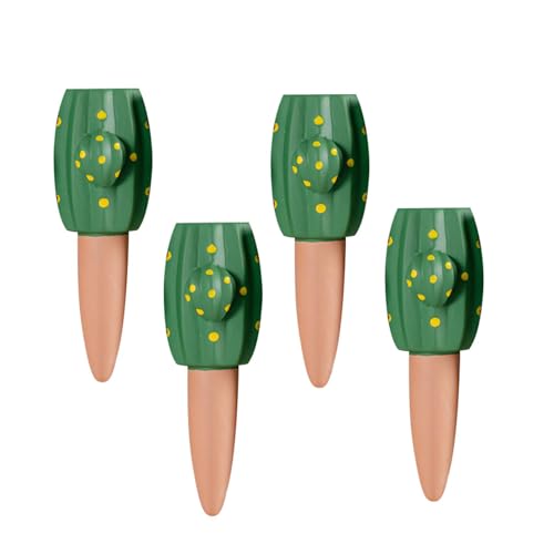 Estacas de riego, picos de riego, con forma de cactus, picos automáticos de riego de plantas, picos de riego de arcilla para riego por goteo de vacaciones, paquete de 4